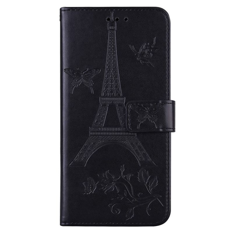 Lederhüllen iPhone 12 Mini Schwarz Eiffelturm Lederstil