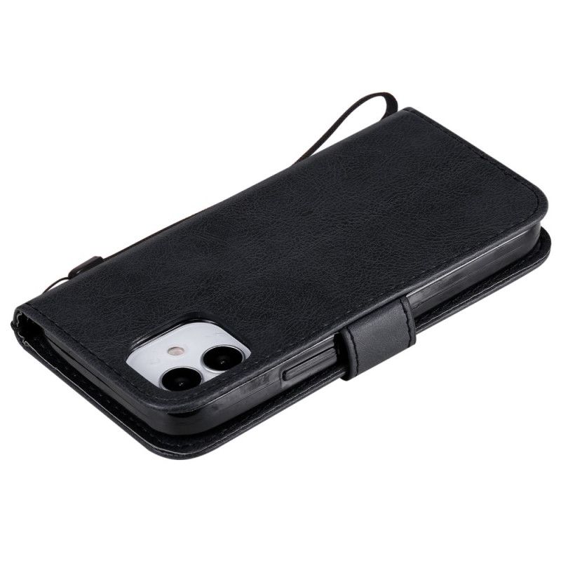 Lederhüllen iPhone 12 Mini Schwarz Einfarbige Serie Mit Armband