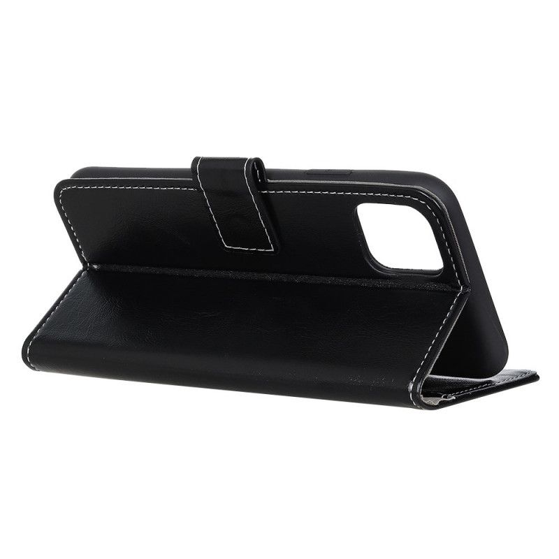 Lederhüllen iPhone 12 Mini Schwarz Handyhülle Glänzende Und Sichtbare Nähte