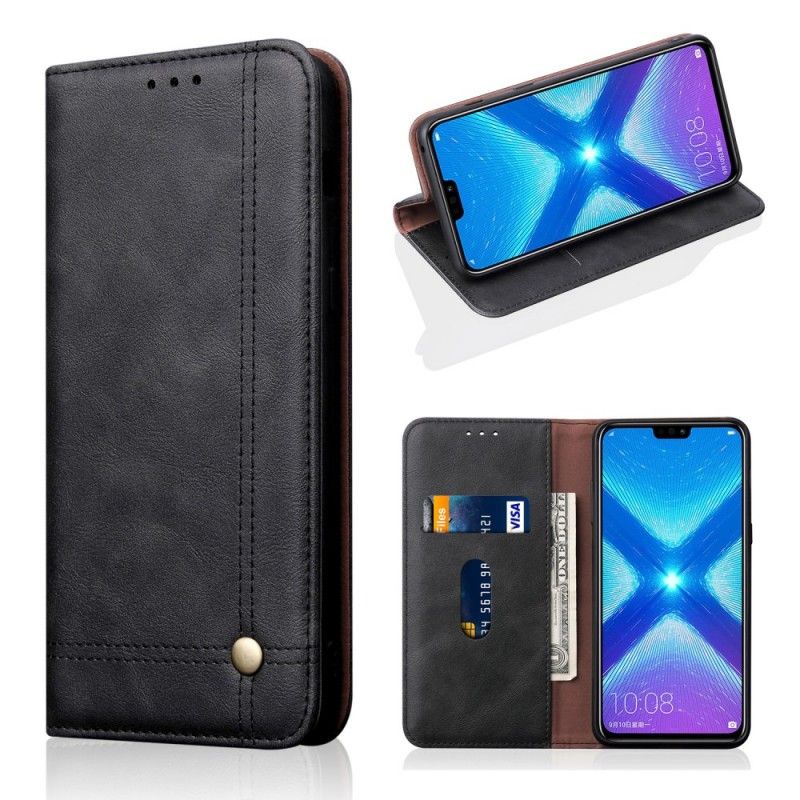 Flip Case Honor 8X Schwarz Genähter Ledereffekt