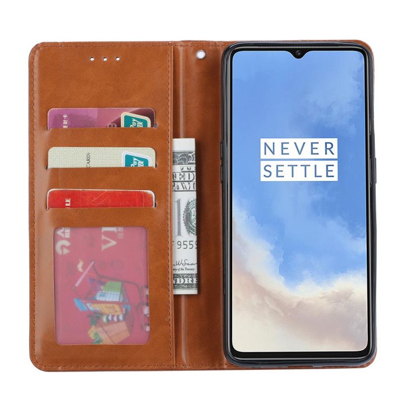 Flip Case OnePlus 7T Schwarz Handyhülle Kartenhalter Aus Kunstleder