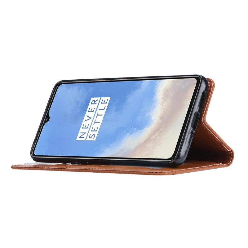 Flip Case OnePlus 7T Schwarz Handyhülle Kartenhalter Aus Kunstleder