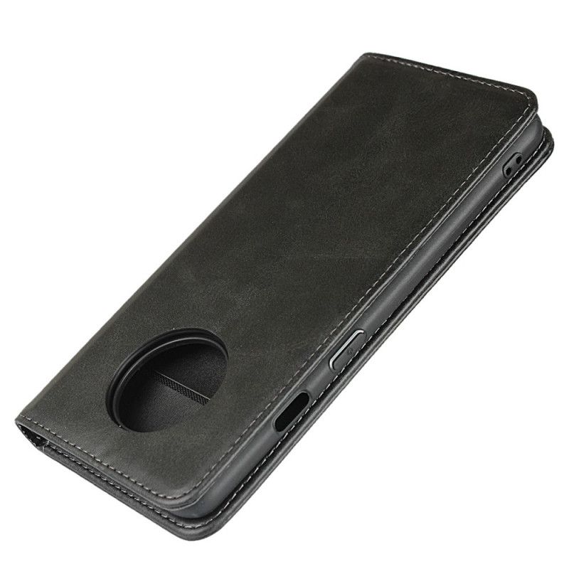 Flip Case OnePlus 7T Schwarz Handyhülle Premium-Kunstledernähte