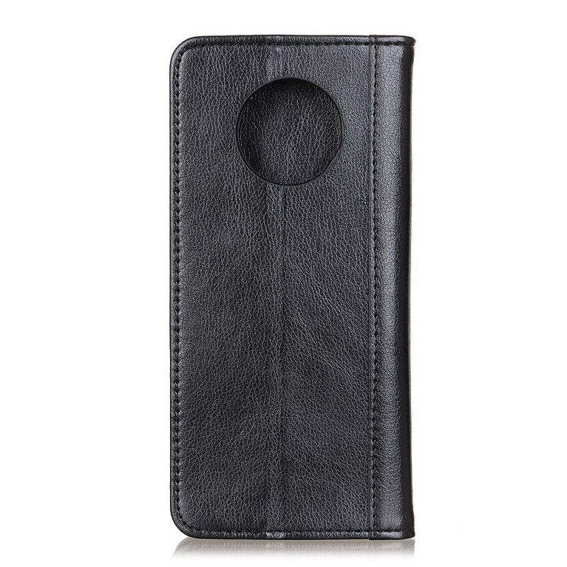 Flip Case OnePlus 7T Schwarz Litschi-Spaltlederversion