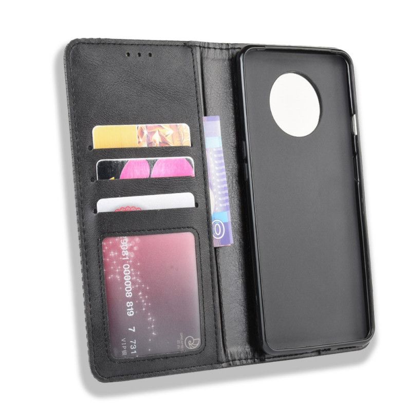 Flip Case OnePlus 7T Schwarz Stilisierter Vintage-Ledereffekt