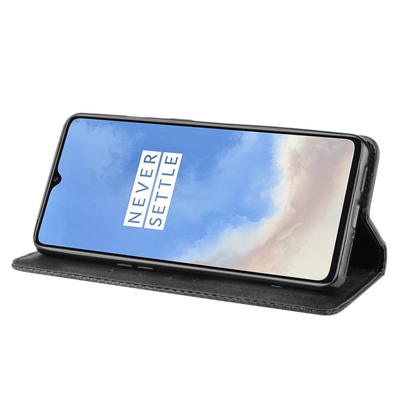 Flip Case OnePlus 7T Schwarz Stilisierter Vintage-Ledereffekt