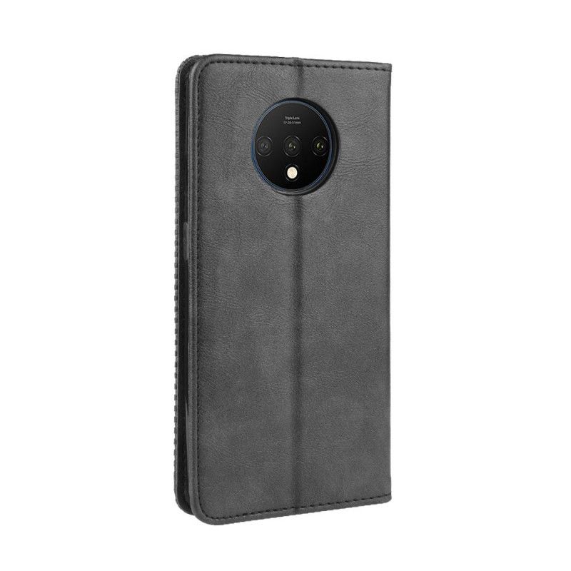 Flip Case OnePlus 7T Schwarz Stilisierter Vintage-Ledereffekt