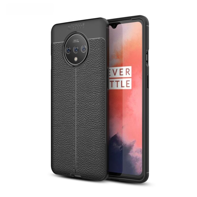 Hülle OnePlus 7T Schwarz Doppellinien-Litschileder-Effekt