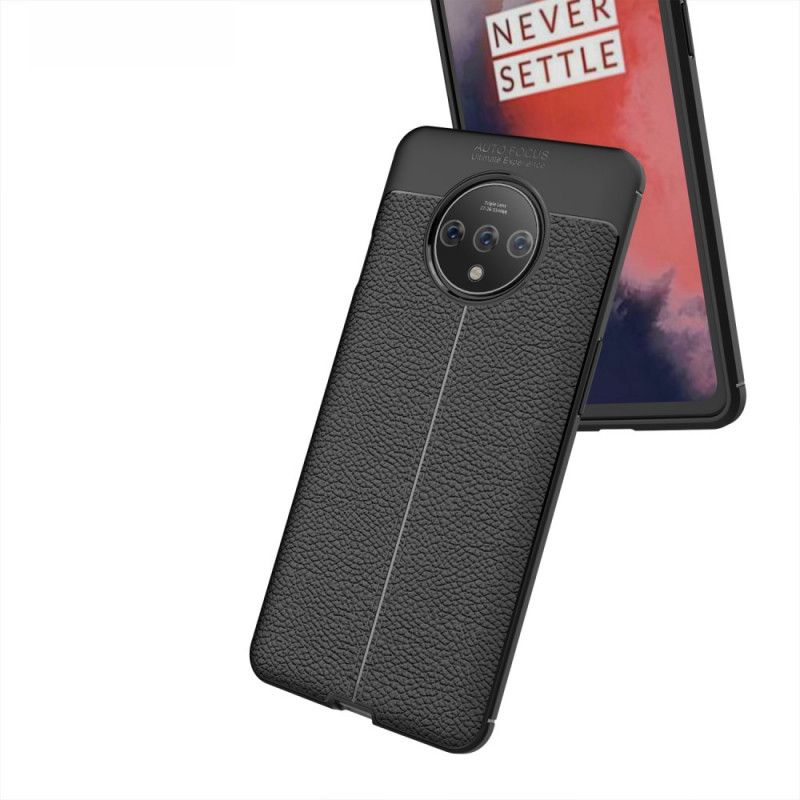 Hülle OnePlus 7T Schwarz Doppellinien-Litschileder-Effekt