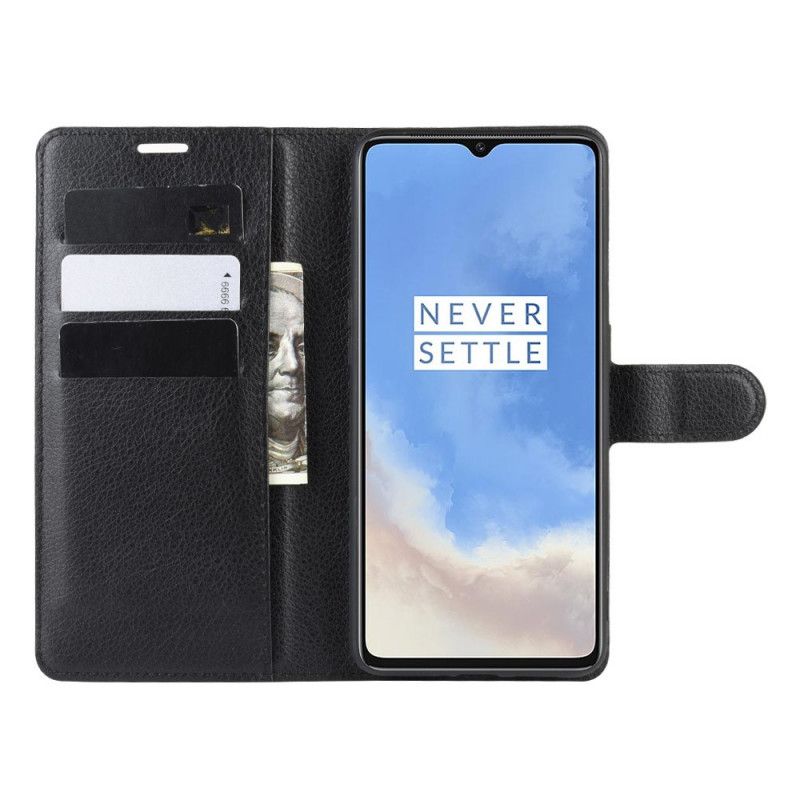 Lederhüllen OnePlus 7T Schwarz Premium-Litschileder-Stil