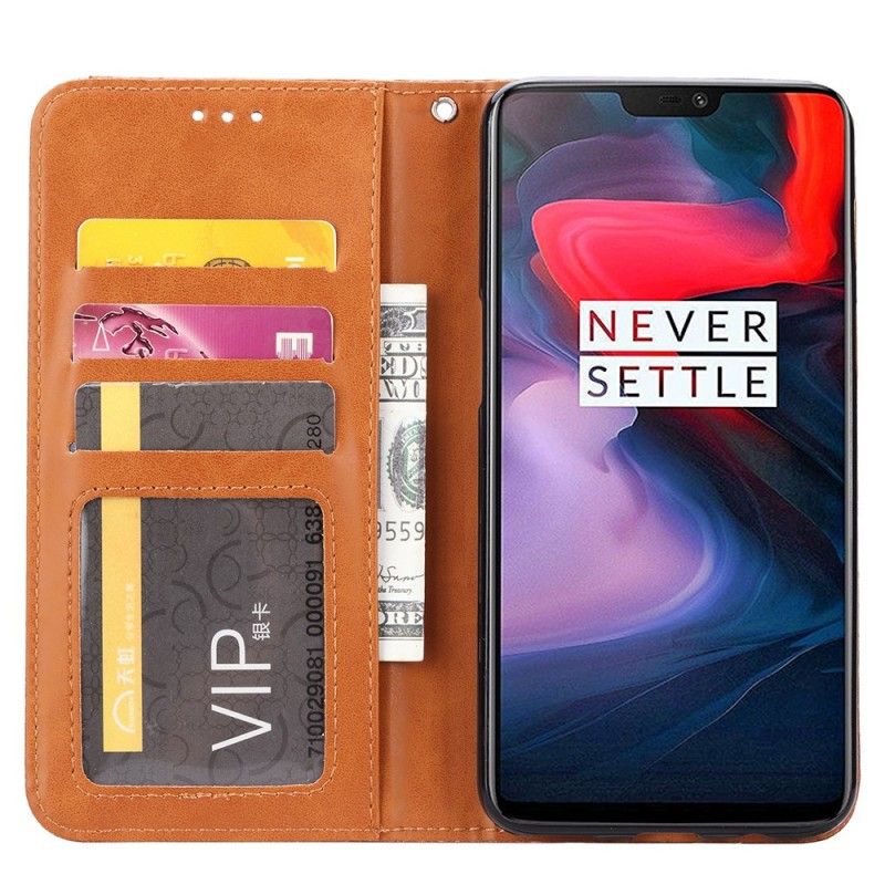 Flip Case OnePlus 6 Schwarz Kartenhalter Aus Kunstleder