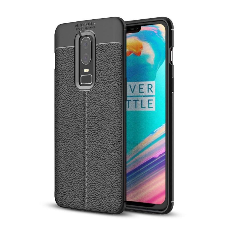 Hülle OnePlus 6 Schwarz Doppellinien-Litschileder-Effekt