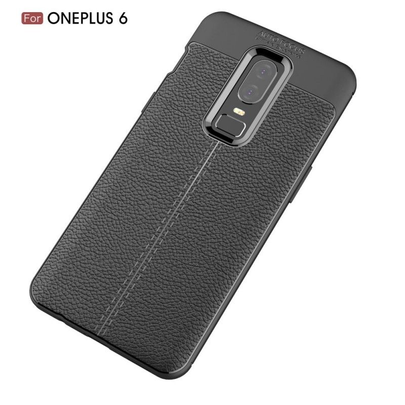 Hülle OnePlus 6 Schwarz Doppellinien-Litschileder-Effekt