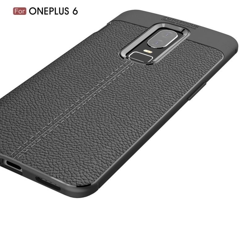 Hülle OnePlus 6 Schwarz Doppellinien-Litschileder-Effekt