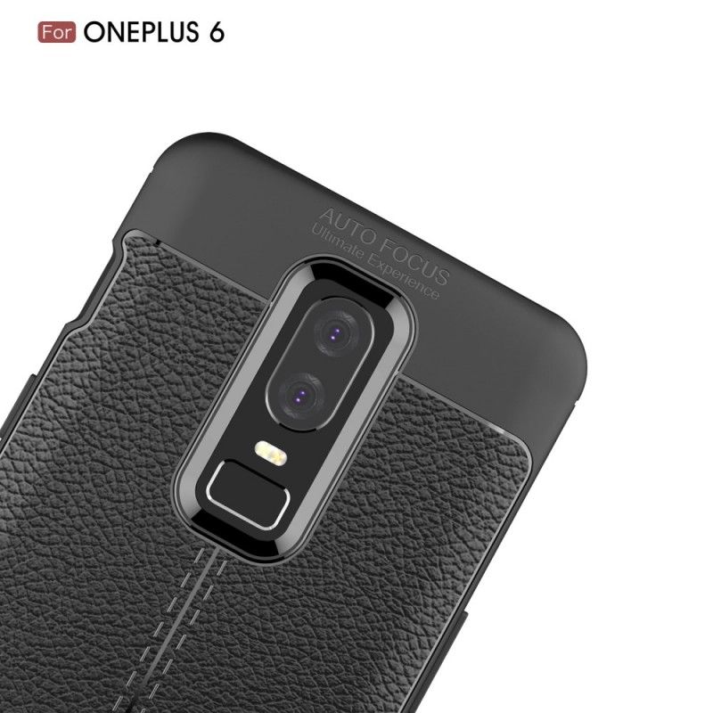 Hülle OnePlus 6 Schwarz Doppellinien-Litschileder-Effekt