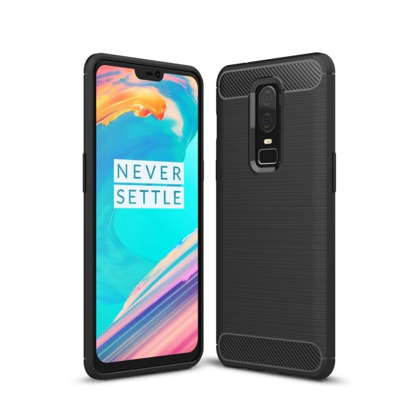 Hülle OnePlus 6 Schwarz Gebürstete Kohlefaser