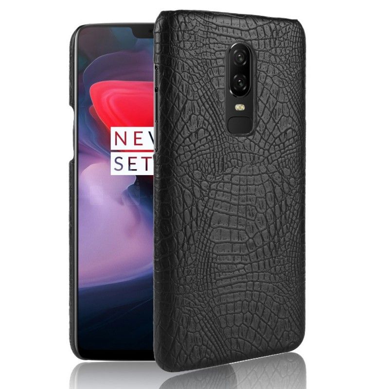 Hülle OnePlus 6 Schwarz Handyhülle Krokodilhauteffekt