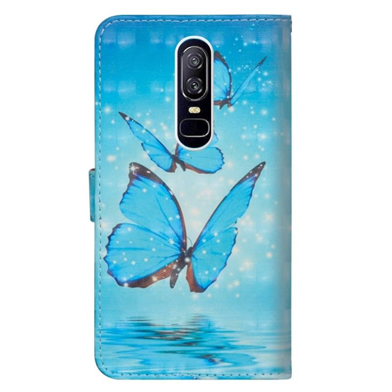 Lederhüllen OnePlus 6 Handyhülle Fliegende Blaue Schmetterlinge