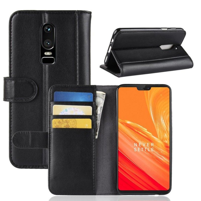 Lederhüllen OnePlus 6 Schwarz Echtes Leder