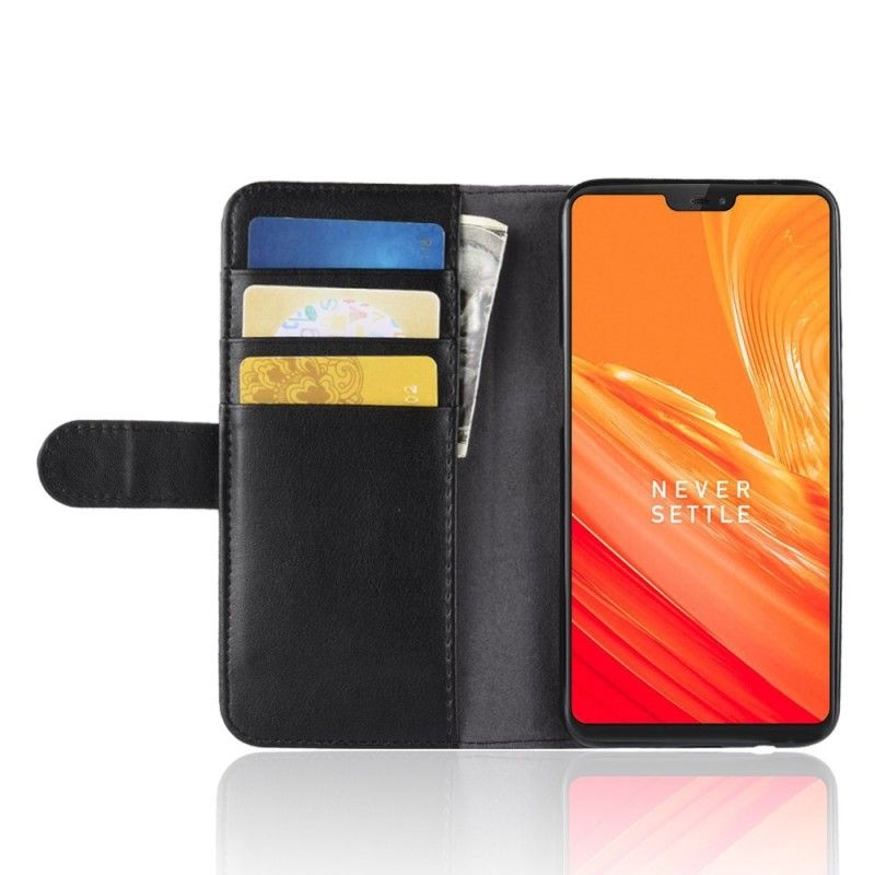 Lederhüllen OnePlus 6 Schwarz Echtes Leder