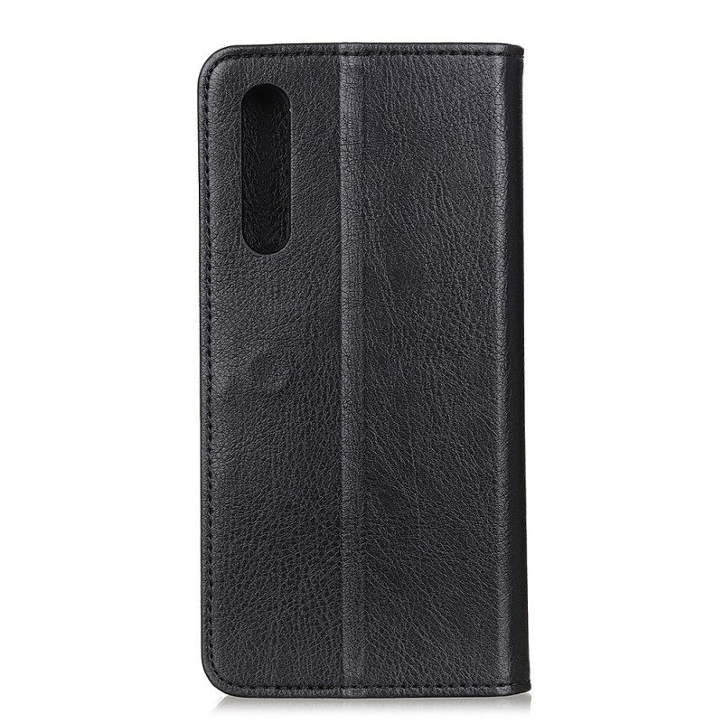 Flip Case Sony Xperia 5 II Schwarz Einzelnes Geteiltes Litschileder