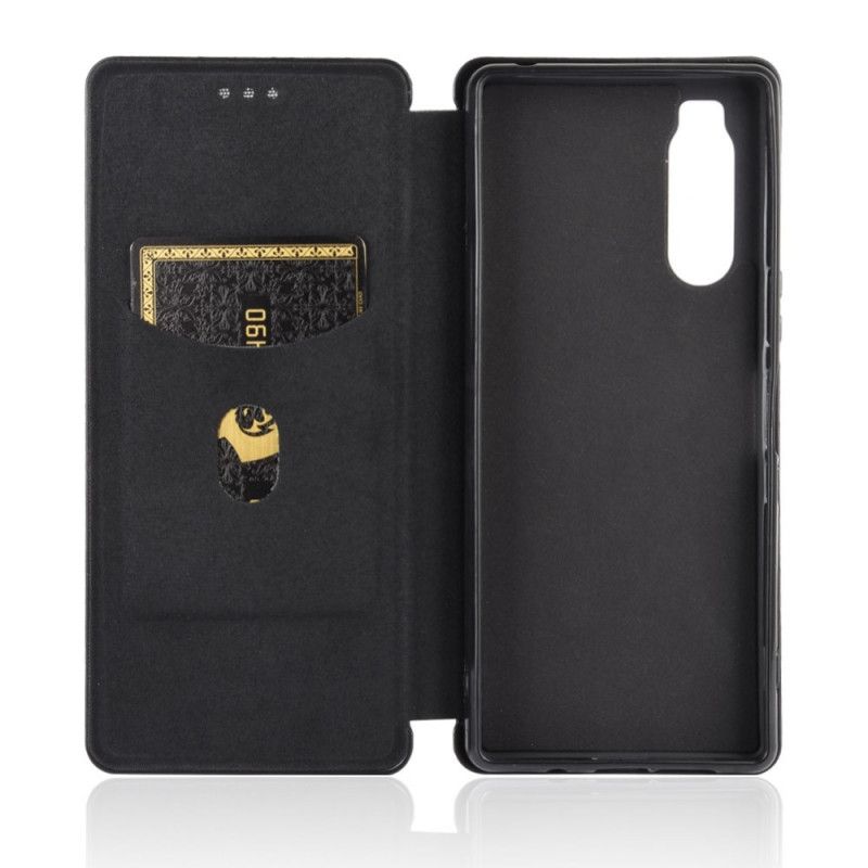 Flip Case Sony Xperia 5 II Schwarz Gefärbtes Kohlenstoffsilikon