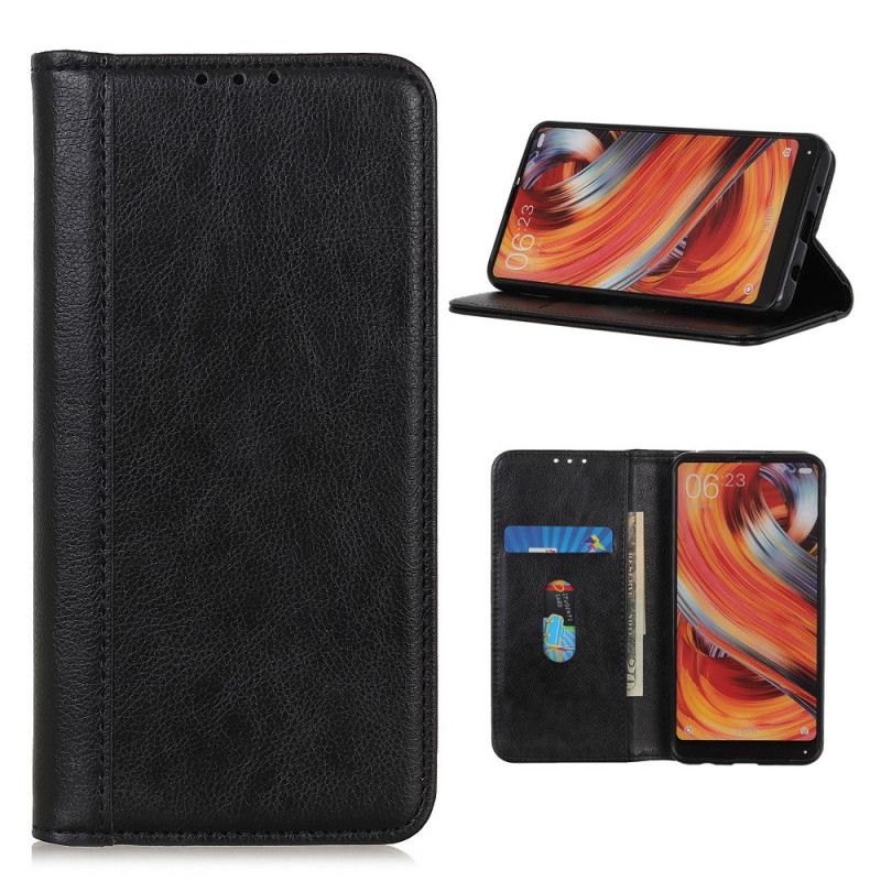 Flip Case Sony Xperia 5 II Schwarz Geteilte Lederversion