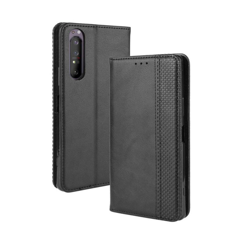 Flip Case Sony Xperia 5 II Schwarz Stilisierter Vintage-Ledereffekt