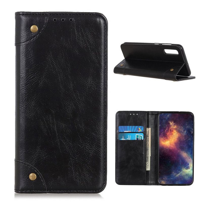 Flip Case Sony Xperia 5 II Schwarz Vintage Spaltledernieten