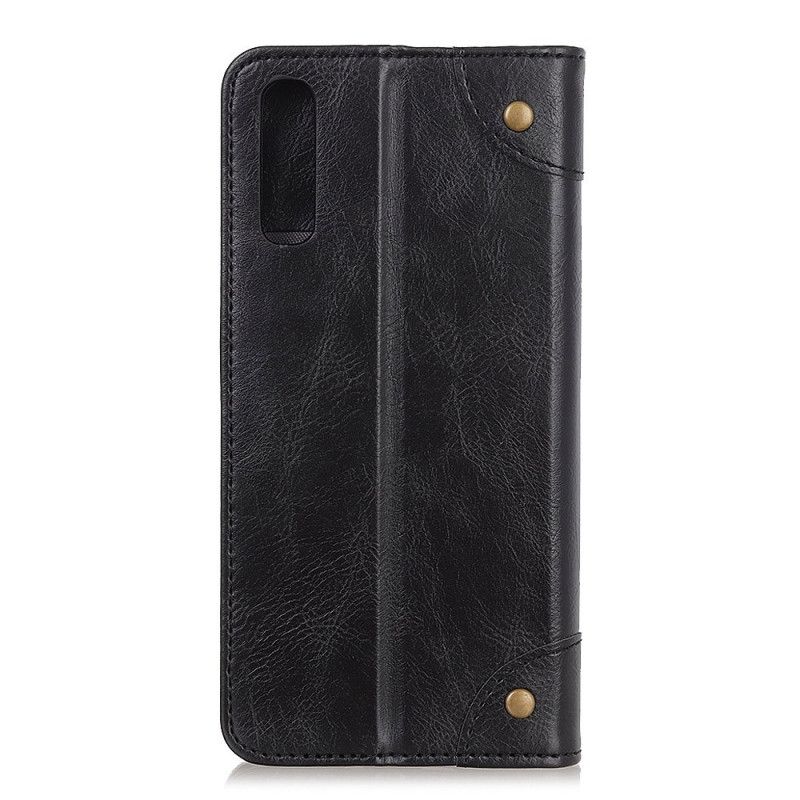 Flip Case Sony Xperia 5 II Schwarz Vintage Spaltledernieten