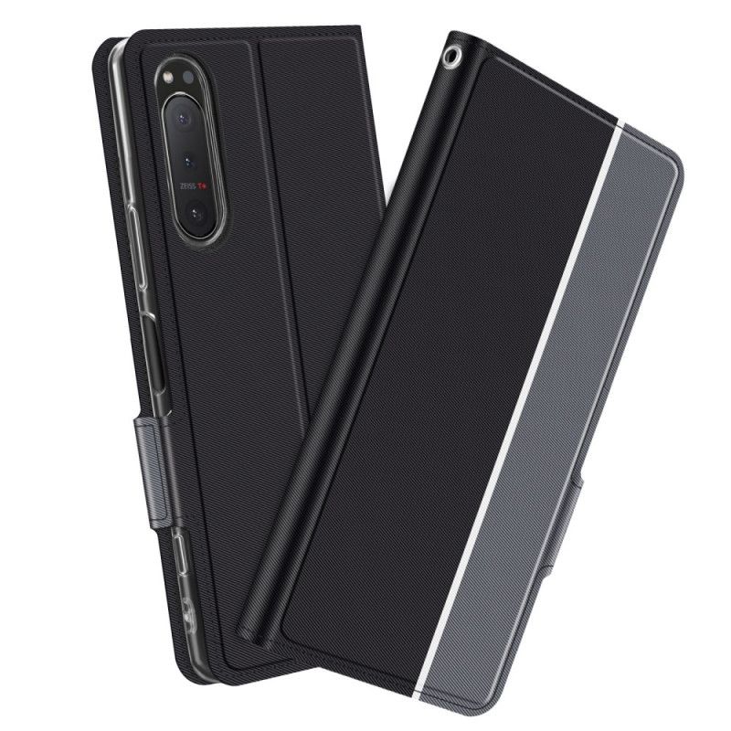 Lederhüllen Sony Xperia 5 II Schwarz Zweifarbige Baiyu-Serie
