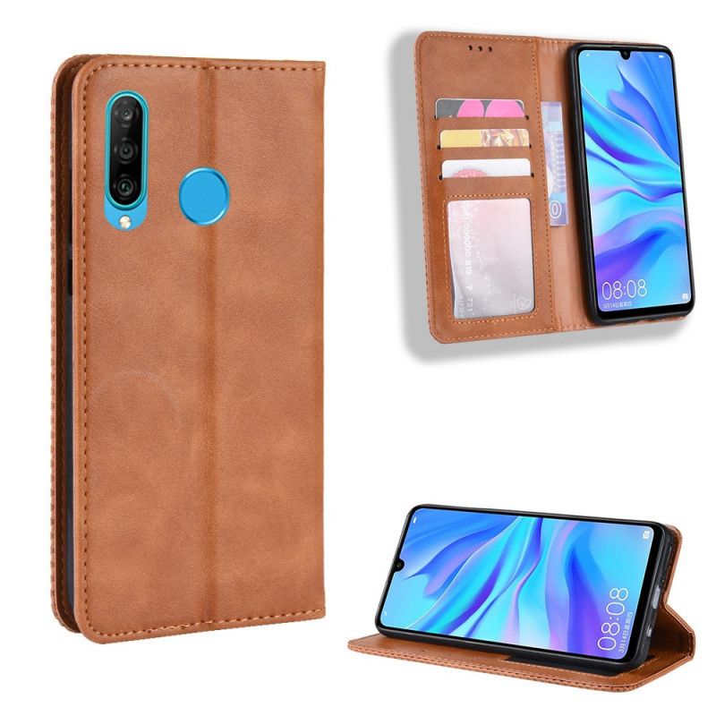 Flip Case Huawei P Smart Plus 2019 Rot Stilisierter Vintage-Ledereffekt