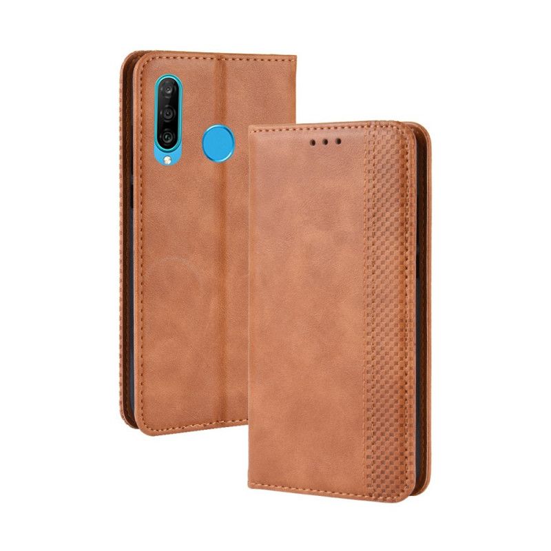 Flip Case Huawei P Smart Plus 2019 Rot Stilisierter Vintage-Ledereffekt