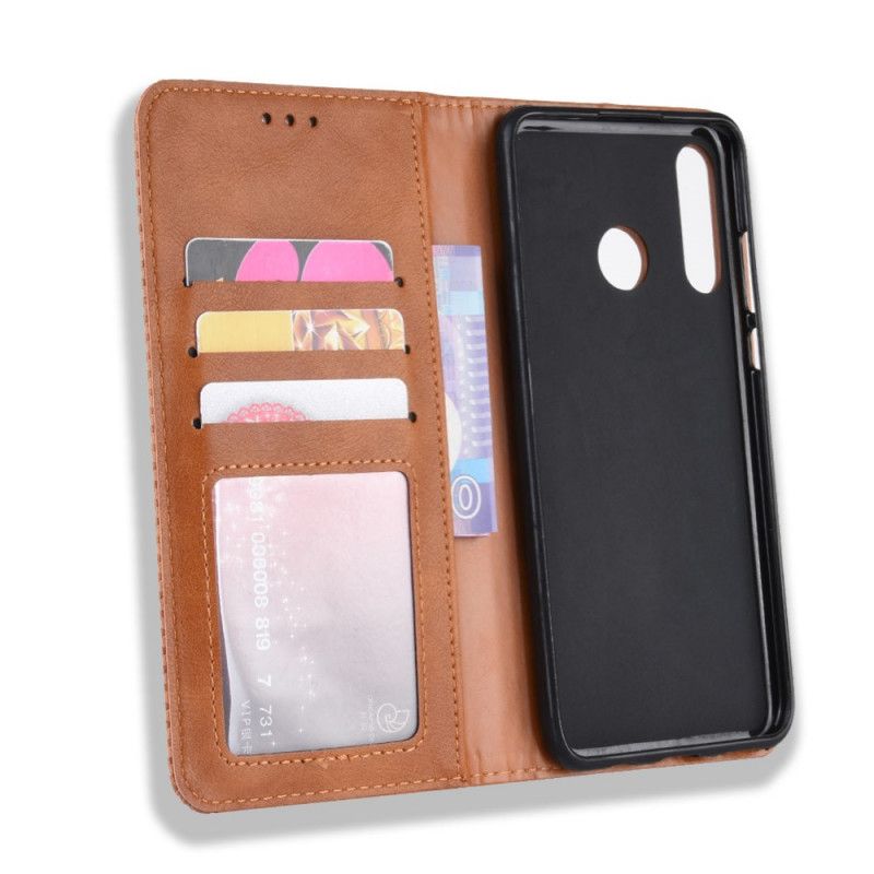 Flip Case Huawei P Smart Plus 2019 Rot Stilisierter Vintage-Ledereffekt