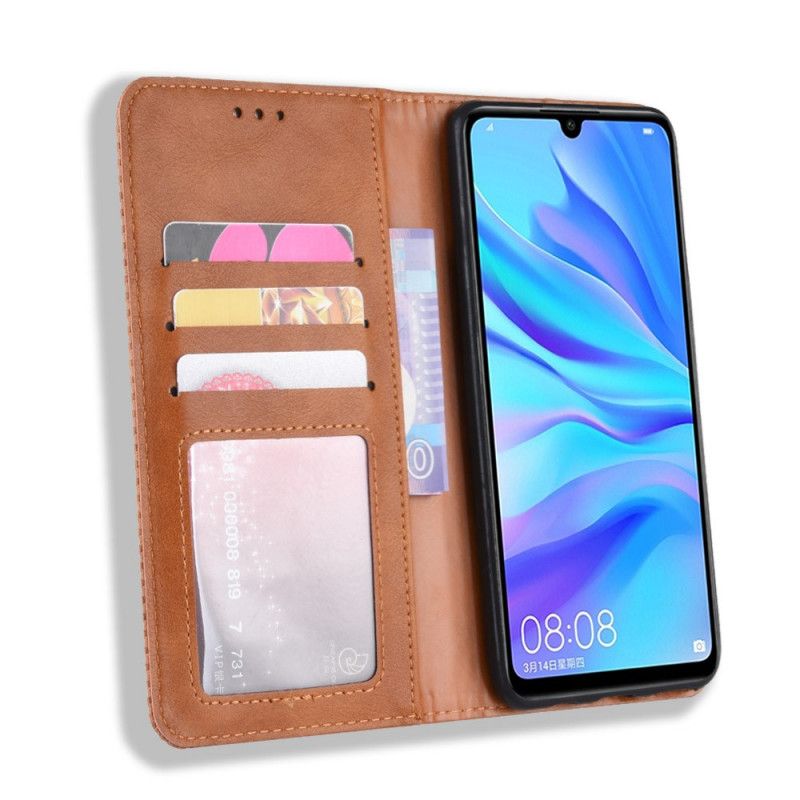 Flip Case Huawei P Smart Plus 2019 Rot Stilisierter Vintage-Ledereffekt