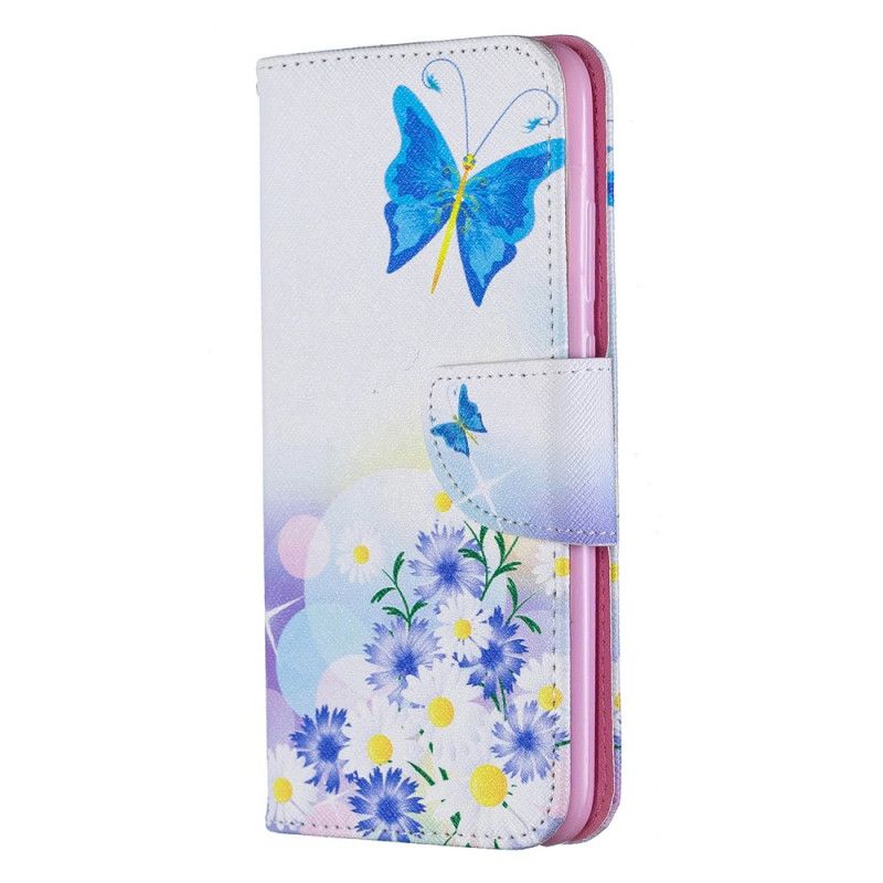 Lederhüllen Huawei P Smart Plus 2019 Pink Bemalte Schmetterlinge Und Blumen