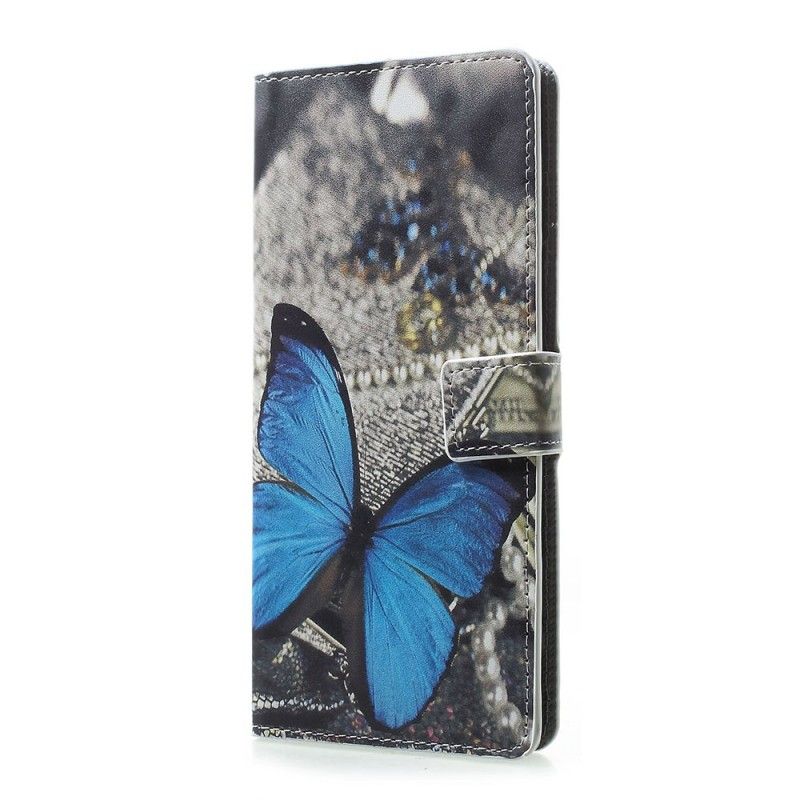 Lederhüllen Sony Xperia 1 Hellblau Schmetterlinge Und Blumen