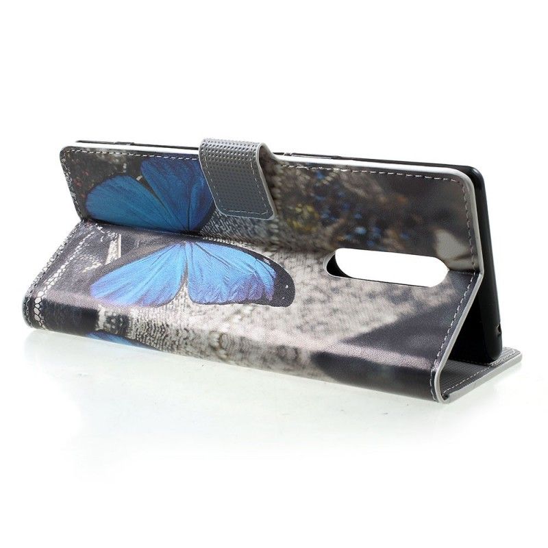 Lederhüllen Sony Xperia 1 Hellblau Schmetterlinge Und Blumen