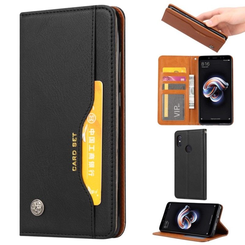 Flip Case Xiaomi Redmi Note 5 Schwarz Handyhülle Kartenhalter Aus Kunstleder