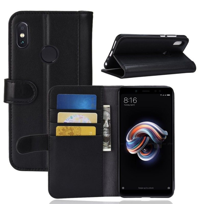 Lederhüllen Xiaomi Redmi Note 5 Schwarz Gespaltenes Leder