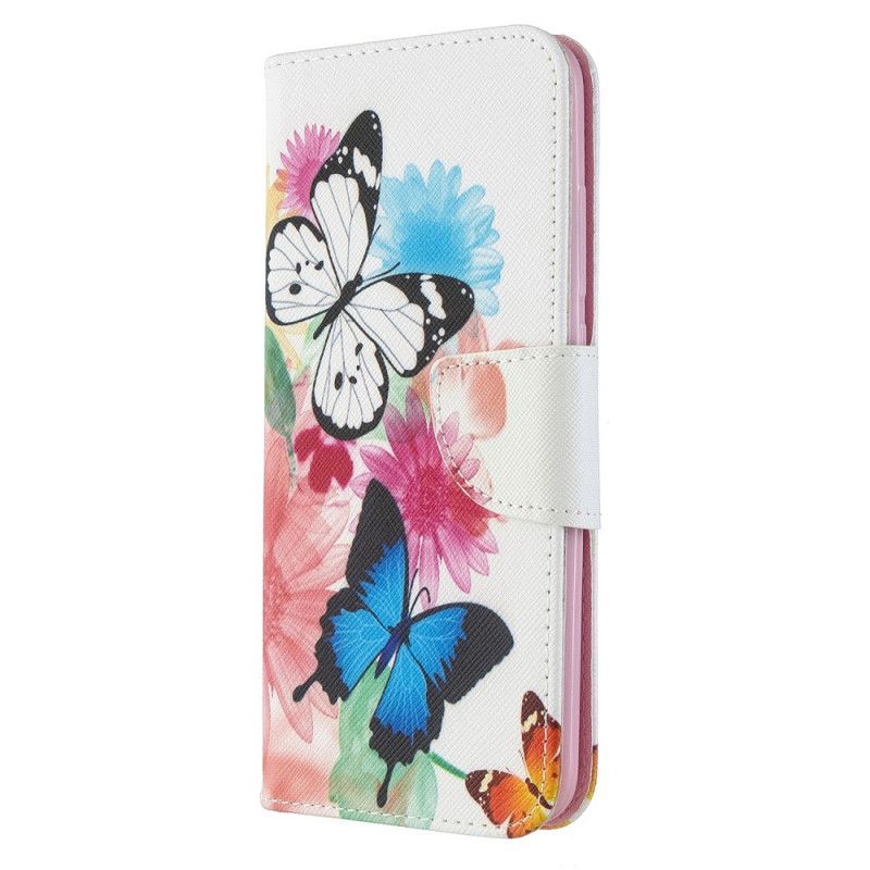 Lederhüllen Xiaomi Redmi 8A Bemalte Schmetterlinge Und Blumen