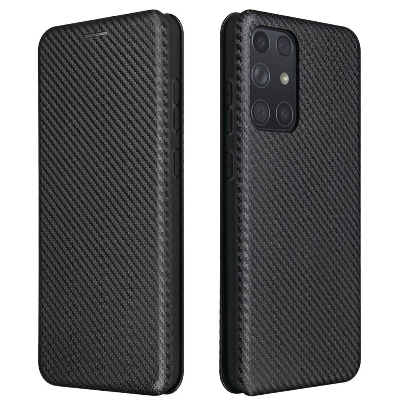 Flip Case Für Samsung Galaxy A72 4G / A72 5G Schwarz Kohlefaser