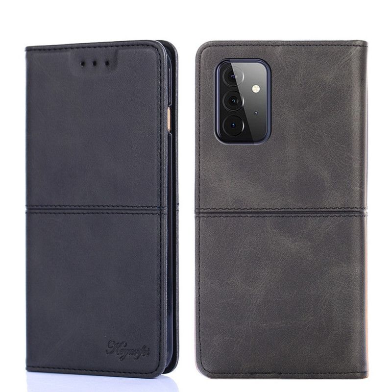 Flip Case Samsung Galaxy A72 4G / A72 5G Schwarz Couture-Lederstil