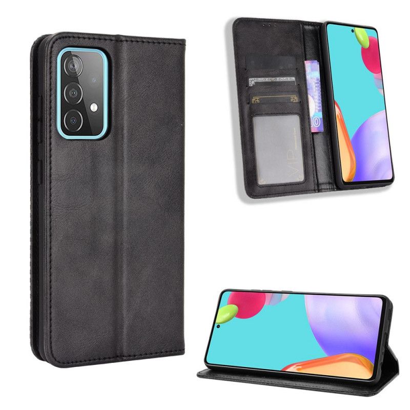 Flip Case Samsung Galaxy A72 4G / A72 5G Schwarz Stilisierter Vintage-Ledereffekt