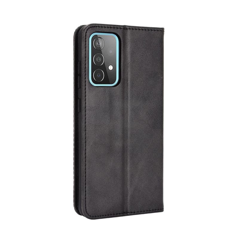 Flip Case Samsung Galaxy A72 4G / A72 5G Schwarz Stilisierter Vintage-Ledereffekt