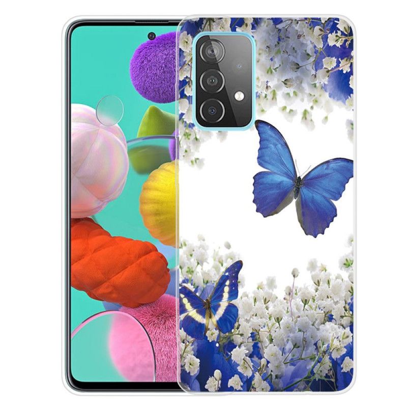 Hülle Samsung Galaxy A72 4G / A72 5G Dunkelblau Design Schmetterlinge