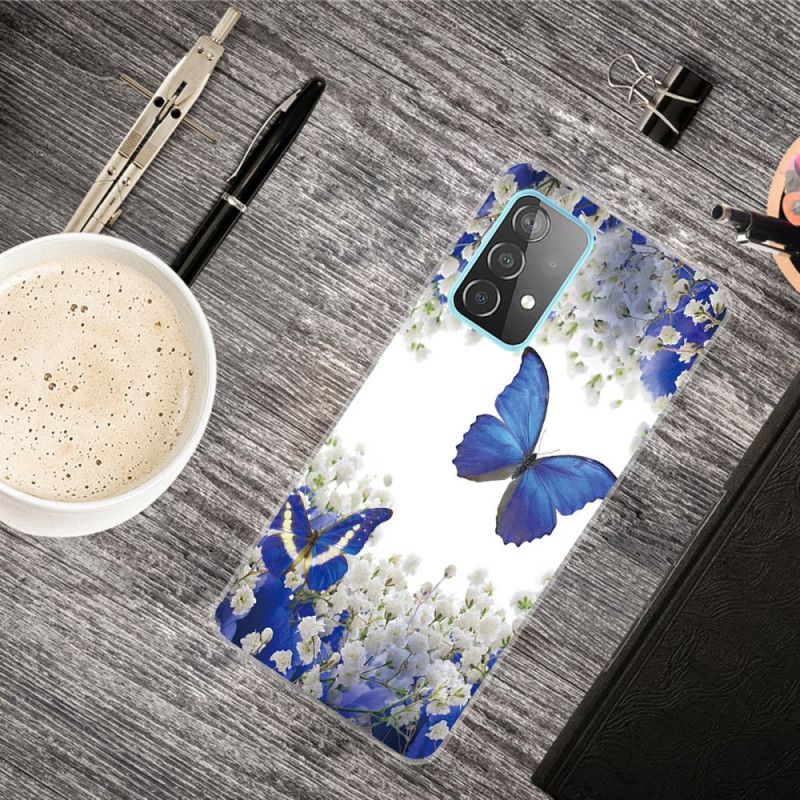 Hülle Samsung Galaxy A72 4G / A72 5G Dunkelblau Design Schmetterlinge