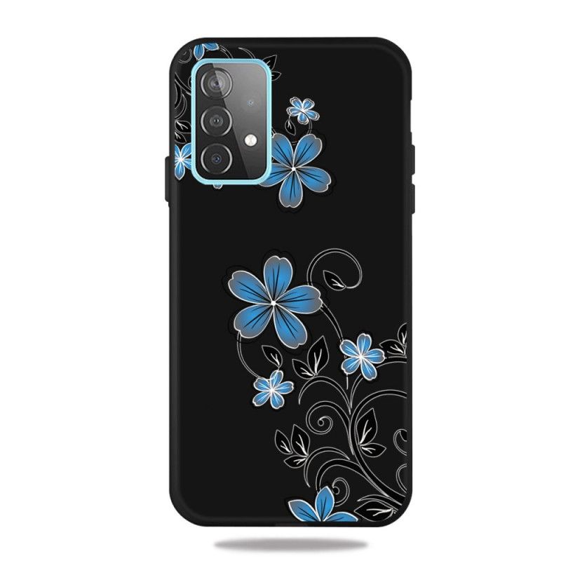 Hülle Samsung Galaxy A72 4G / A72 5G Dunkelblau Handyhülle Blaue Blüten