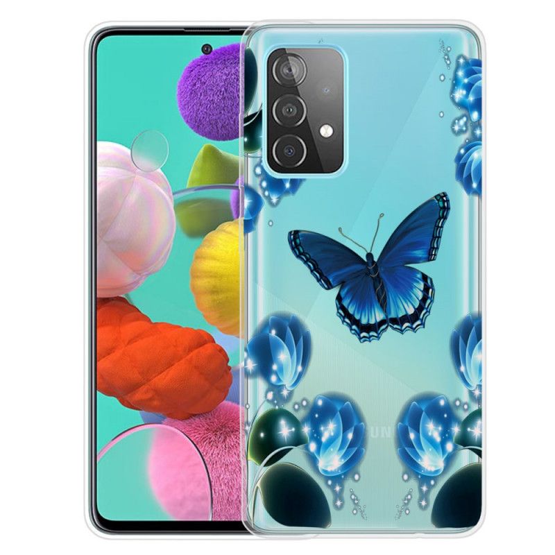 Hülle Samsung Galaxy A72 4G / A72 5G Dunkelblau Luxusschmetterling