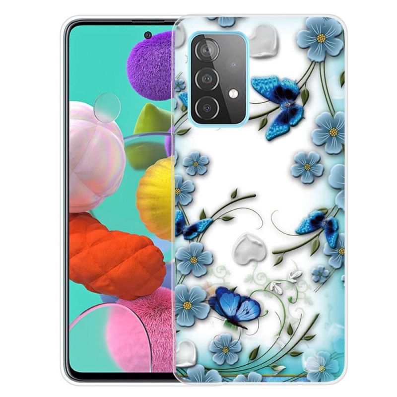 Hülle Samsung Galaxy A72 4G / A72 5G Retro Schmetterlinge Und Blumen